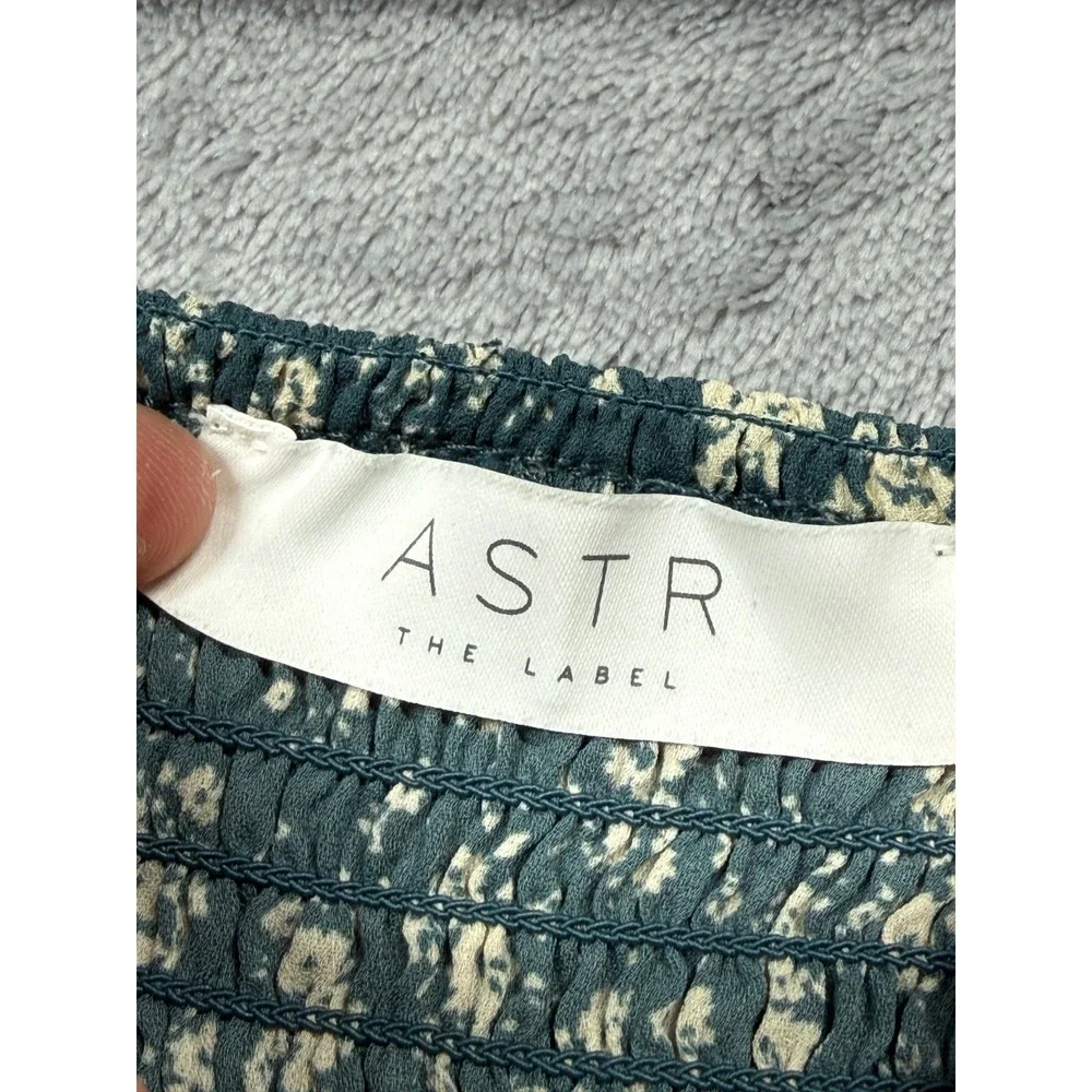 ASTR The Label Crop Top Womens XL Teal Floral Ruffle Puff Sleeve Sweetheart Neck